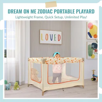 Dream on Me Zodiak Portable Playard w/ Carry Bag and Removable Padded Mat (Grey/Pink)