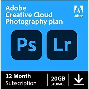 12-Month Adobe Creative Cloud Photo Plan w/ 20GB Cloud Storage (Digital Download)