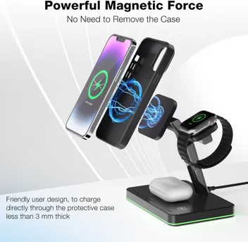 Hocookeper 3-in-1 Magnetic Wireless Charging Station with USB QC Adapter (iPhone