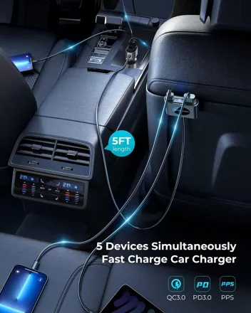 Joyroom 78W 5-Port Fast Car Charger & Adapter