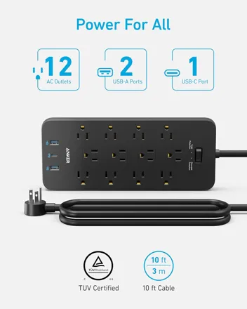 12 Outlets Surge Protector w/ 3 USB-C Ports