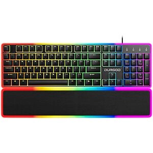 DURGOD Mechanical Gaming Keyboard, RGB Backlit and Magnetic Wrist Rest,Full Size Wired Keyboard for PC Mac