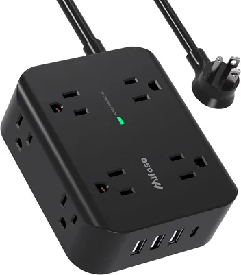 Mifaso 5ft Extension 8-Outlet Power Strip Surge Protector w/ 4x USB Ports