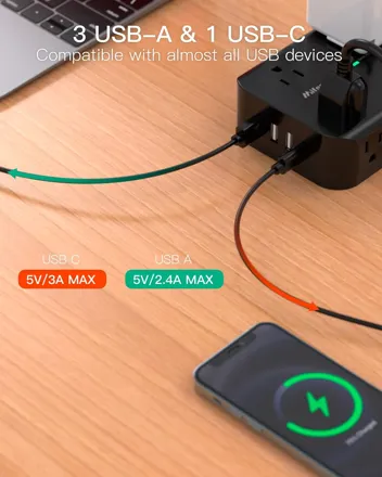 Mifaso 5ft Extension 8-Outlet Power Strip Surge Protector w/ 4x USB Ports