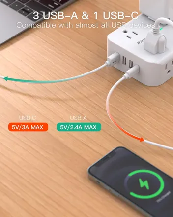 Mifaso 5ft Extension 8-Outlet Power Strip Surge Protector w/ 4x USB Ports