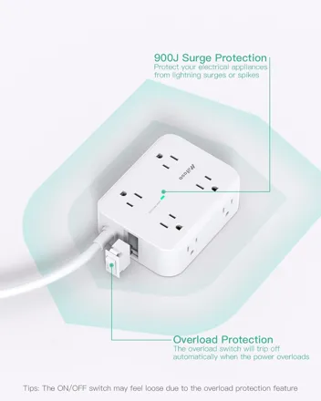 Mifaso 5ft Extension 8-Outlet Power Strip Surge Protector w/ 4x USB Ports