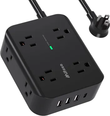 Mifaso 5ft Extension 8-Outlet Power Strip Surge Protector w/ 4x USB Ports