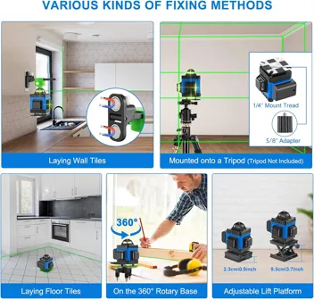 4d 360 Self-Leveling 16 Line Green Laser Level Kit with Target Plate