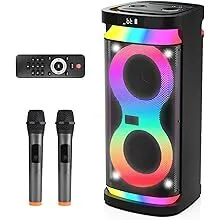 Dftrt 60W 6.5" Sub RGB Lights Wireless Speaker / Karaoke Machine with 2x Wireless Microphones