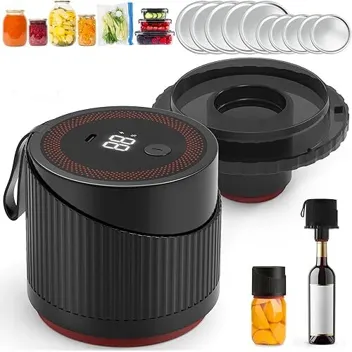 CooAoo KZ-84 75ka Electric 4-in-1 Mason Jar Vacuum Sealer Kit (15-Piece)
