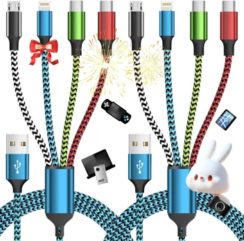 3.3ft 66W 4-in-1 Light-Up USB-C or USB-A to USB-C or Lightning Charging Cable