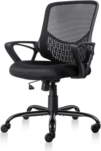 Office Chair Ergonomic Computer Desk Chair Mesh Mid-Back Height Adjustable Swivel Chair with Armrest for Home Study Meeting, Black