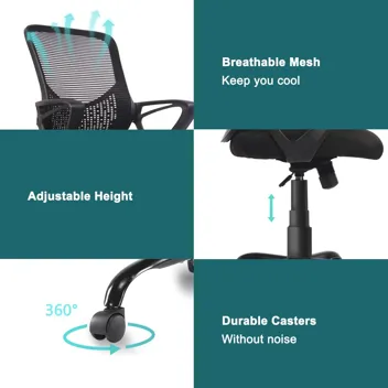 Office Chair Ergonomic Computer Desk Chair Mesh Mid-Back Height Adjustable Swivel Chair with Armrest for Home Study Meeting, Black