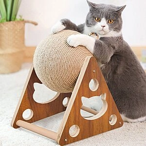 AGYM Natural Sisal Cat Scratching Ball, Scratcher Toy, for Cats and Kittens, Interactive Solid Wood Pet Toy, Diameter 6.5 Inch