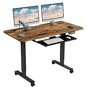 48" x 24" WOKA Electric Standing Office Desk w/ Keyboard Tray & Memory Controller (Rustic Brown)