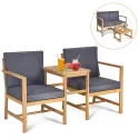 Costway 3-in-1 Solid Wood Patio Table Chairs Set