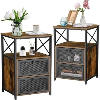 Vecelo Modern Night Stand End Side Table w/ Storage Space & Door (2-Set)