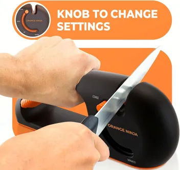Orange 4-Stage Knife Sharpener - Premium Kitchen Knife Sharpeners - Adjustable Handheld Manual Knife Sharpeners for Pocket knife