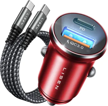 Lisen 54W PD+QC 3.0 USB-C Car Charger with 60W Type-C Cable