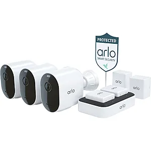 Arlo Pro 4 Spotlight Camera Security Bundle 3 Wire-Free Cameras w/ Color Night Vision (12 Pc - White)