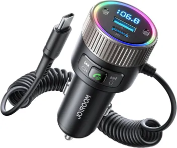 Joyroom 60W USB- Car Charger & Bluetooth 5.4 FM Transmitter with Built-in USB-C Cable