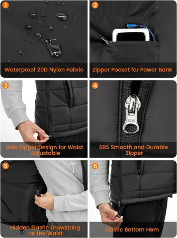 Ponsonbay Men's Lightweight Heated Vest w/ Battery Pack