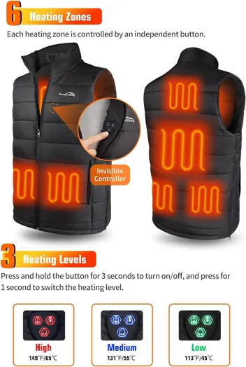 Ponsonbay Men's Lightweight Heated Vest w/ Battery Pack