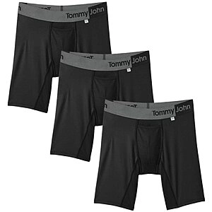 Tommy John Underwear – 360 Sport Boxer Briefs with Contour Pouch and Longer 8" Inseam – Moisture Wicking, Sport Underwear Prevents Wedgies Black