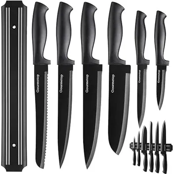 6-Piece Black Titanium Plated Kitchen Knife Set + Knife Holder