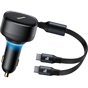 Baseus 2-in-1 Retractable Type C Car Charger (33W)