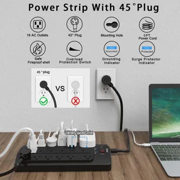 Yintar 18-Outlet 2100J Surge Protector Power Strip with 6ft Flat Plug