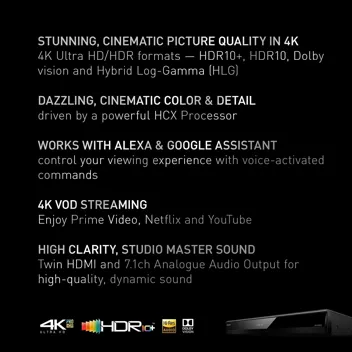 Streaming 4K Blu Ray Player with Dolby Vision and HDR10+ Ultra HD Premium Video Playback, Hi-Res Audio, Voice Assist