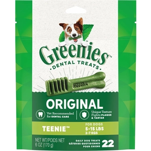 GREENIES Original TEENIE Natural Dental Care Dog Treats, 6 oz. Pack (22 Treats), pack of 2 (44 treats total)