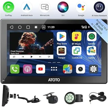 Myatoto 9" 720p QLED Apple CarPlay & Android Auto Portable Stereo with 1080p Backup Camera