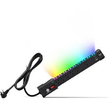 Surge Glow 6-Outlet 2-USB GaN Surge Protector Power Strip with RGB Night Light