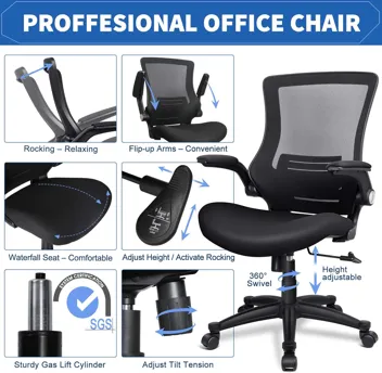 iCoudy Ergonomic Mid Back Mesh Office Chair w/ Lumbar Support & Flip-Up Armrests