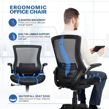 iCoudy Ergonomic Mid Back Mesh Office Chair w/ Lumbar Support & Flip-Up Armrests