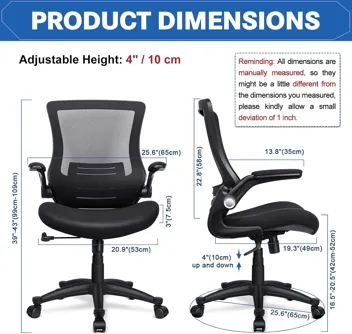 iCoudy Ergonomic Mid Back Mesh Office Chair w/ Lumbar Support & Flip-Up Armrests