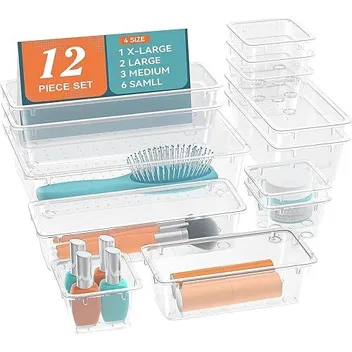 12-Piece Clear Plastic Drawer Organizer Set