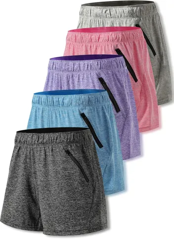Womens Workout Gym Shorts Casual Lounge Set, Ladies Active Athletic Apparel with Zipper Pockets