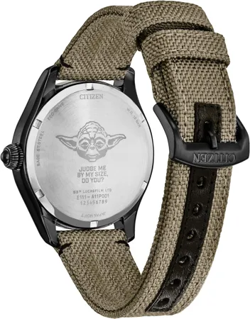 Eco-Drive Star Wars Yoda "Judge me by my size, do you?" Black IP Watch, Cordura Strap, Luminous, 42mm (Model