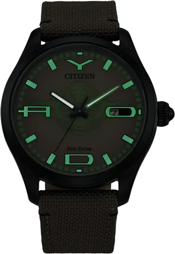 Eco-Drive Star Wars Yoda "Judge me by my size, do you?" Black IP Watch, Cordura Strap, Luminous, 42mm (Model