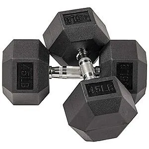 Pair 30-Lbs Rubber Coated Hex Dumbbell Weight