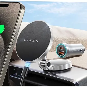 Lisen 20-Magnet MagSafe Car Mount Charger with Aluminum USB Car Charger