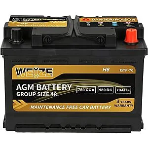 Weize Platinum AGM BCI Group 48-12v 70ah H6 Size 48 Automotive Battery