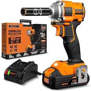 1/2" 260ft/lb Brushless Motor Cordless Impact Wrench with Battery, Charger