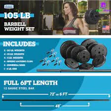 US Weight 105 lb Barbell and Dumbell Weight Set