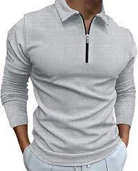 Waffle Knit Long Sleeve Casual Quarter Zip Polo Shirts