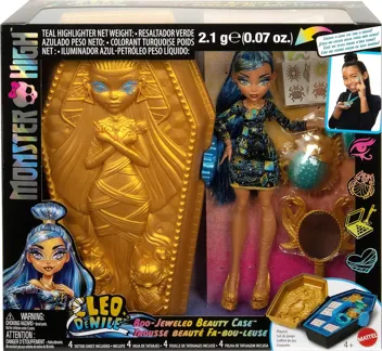 Monster High Doll and Beauty Kit, Cleo De Nile Boo-Jeweled Beauty Case with Tattoos and Necklace for Kids (Amazon Exclusive)