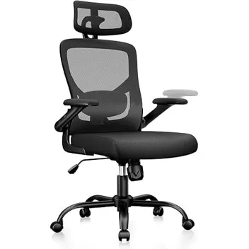 Mesh Back Leather Cushion Lumbar Support Chair with Headrest